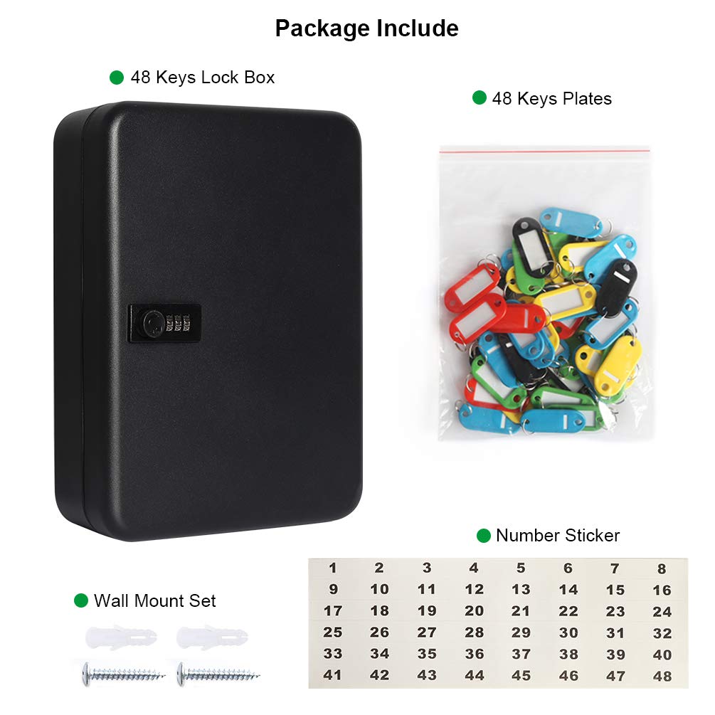Parrency Combination Lock Key Box with 48 Hooks, Large Wall Mount Combination Lock Cabinet, 11 4/5" x 9 1/5" x 3" (Key Tags Included)
