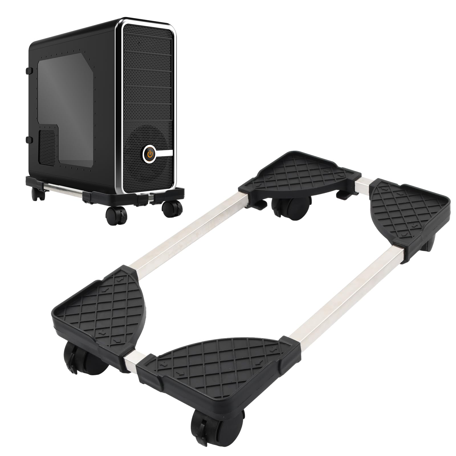 Fangehong PC Stand Computer Tower, Adjustable Mobile CPU Stand with 4 Rolling Caster Wheels, Computer Case Holder