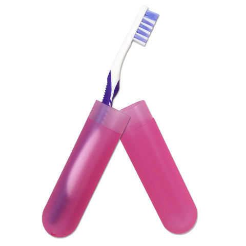 Dental Aesthetics Toothbrush Case Travel Cover ~ Plastic Holder, Store Clean Brushes on Holidays (Pink)