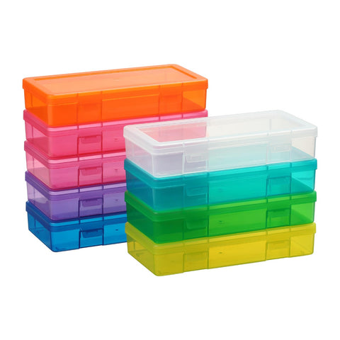 novelinks Medium Plastic Storage Boxes with Latching Lids – 9 Pack Stackable Craft Organizers for Supplies, Pencils, Crayons, Beads