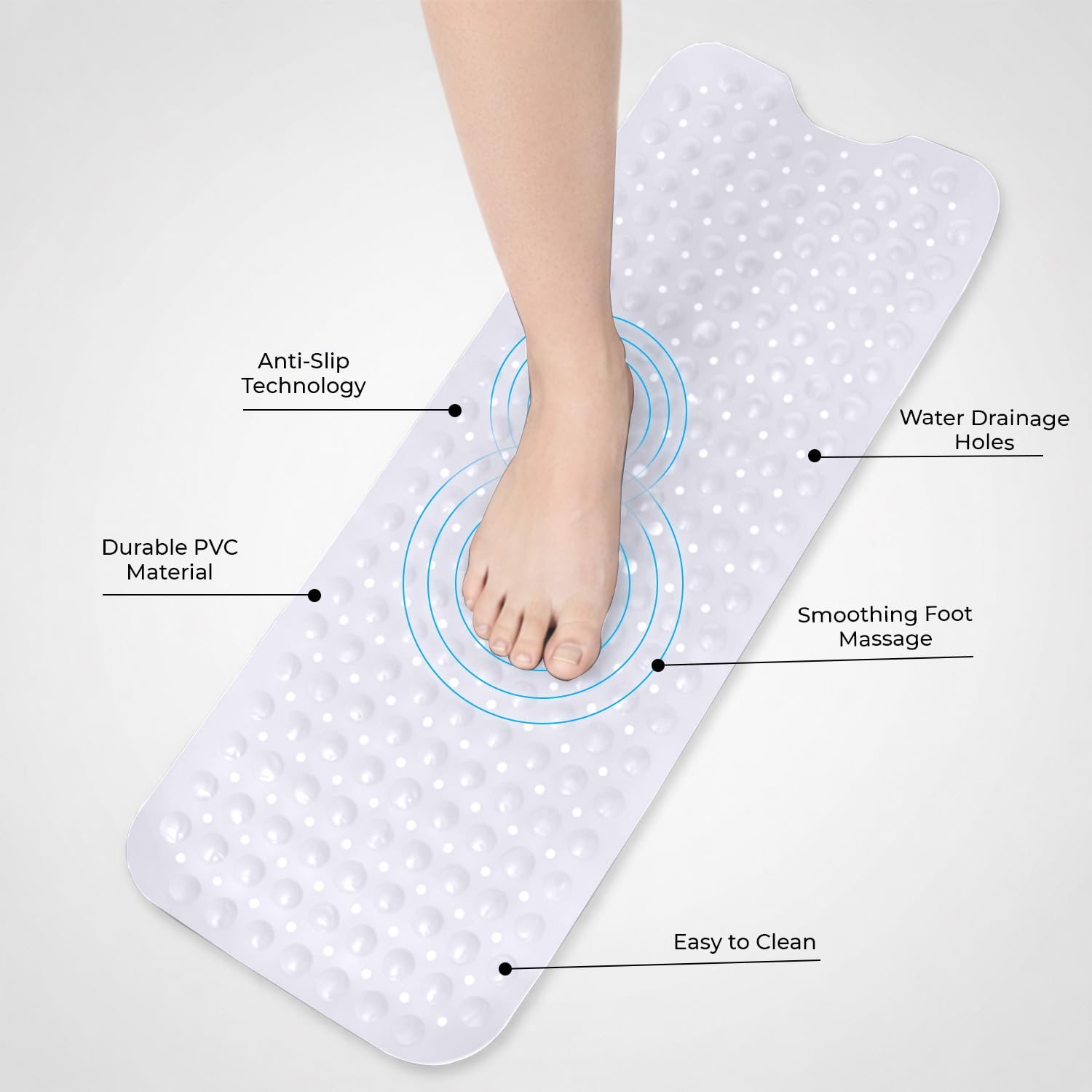 MOONLIGHT20015 Shower Bath Mat Non Slip Anti Mould & Mildew with Strong Suction Cups Grip and Drain Holes Soft Rubber Shower Mats