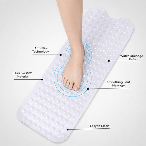 MOONLIGHT20015 Shower Bath Mat Non Slip Anti Mould & Mildew with Strong Suction Cups Grip and Drain Holes Soft Rubber Shower Mats
