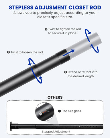 Wardrobe Rail, 43 to 135 CM Stepless Adjustable Metal Rails To Hanging Clothes, 3.3 CM Heavy Duty Wardrobe Rails and Fittings for Closet Wardrobes
