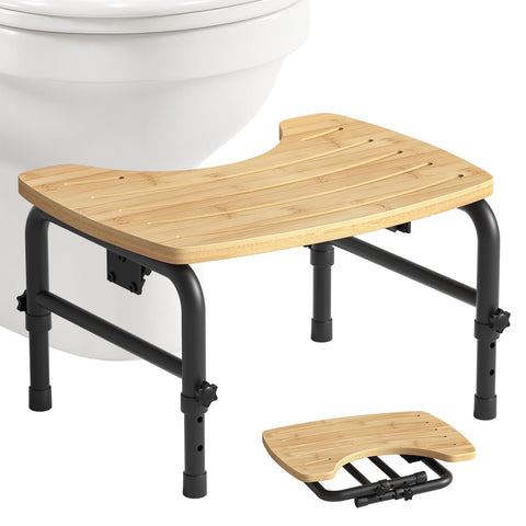 Yvsevnr Folding Squatting potty for Adult Toilet Stool, Adjustable Height 7-9 Inch, Bamboo Non-Slip Bathroom Step Stool, Squat Aid Stool for Kids