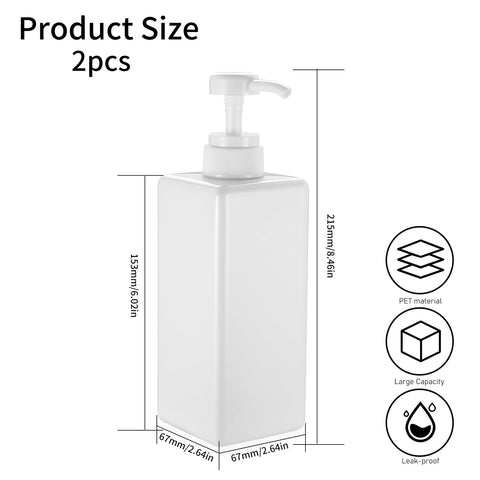 2x Pump Bottle Dispenser, 650ML Refillable Shampoo and Conditioner Dispenser Bottle with Pump