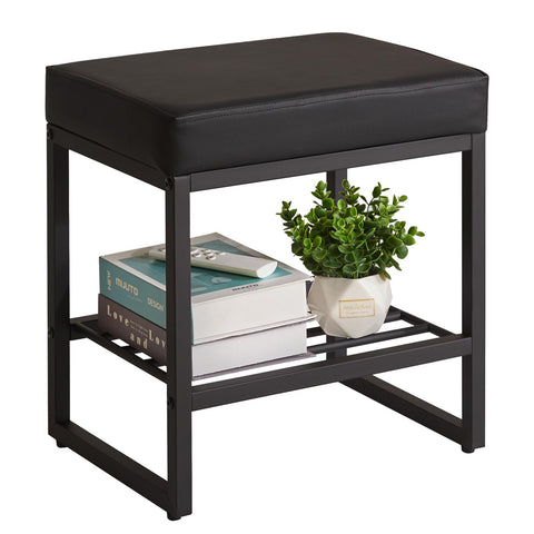 Aibiju Stool Chair for Dressing Table, Faux Leather Small Makeup Bench for Vanity, PU Seat Vanity Stool for Bedroom Living Room, Black YD-JD150B