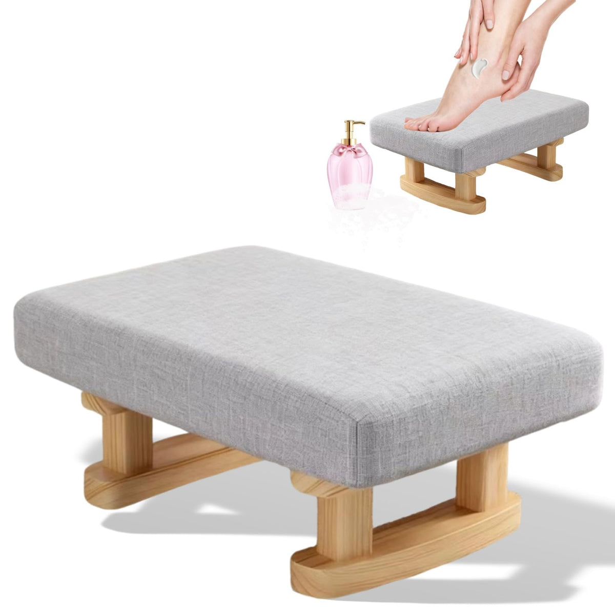 Small Footstool Ottoman, Removable Cover Fabric Foot Stool Rest with Wooden Legs and Non-Slip Soft Padding, Modern Footstools Step for Couch, Desk