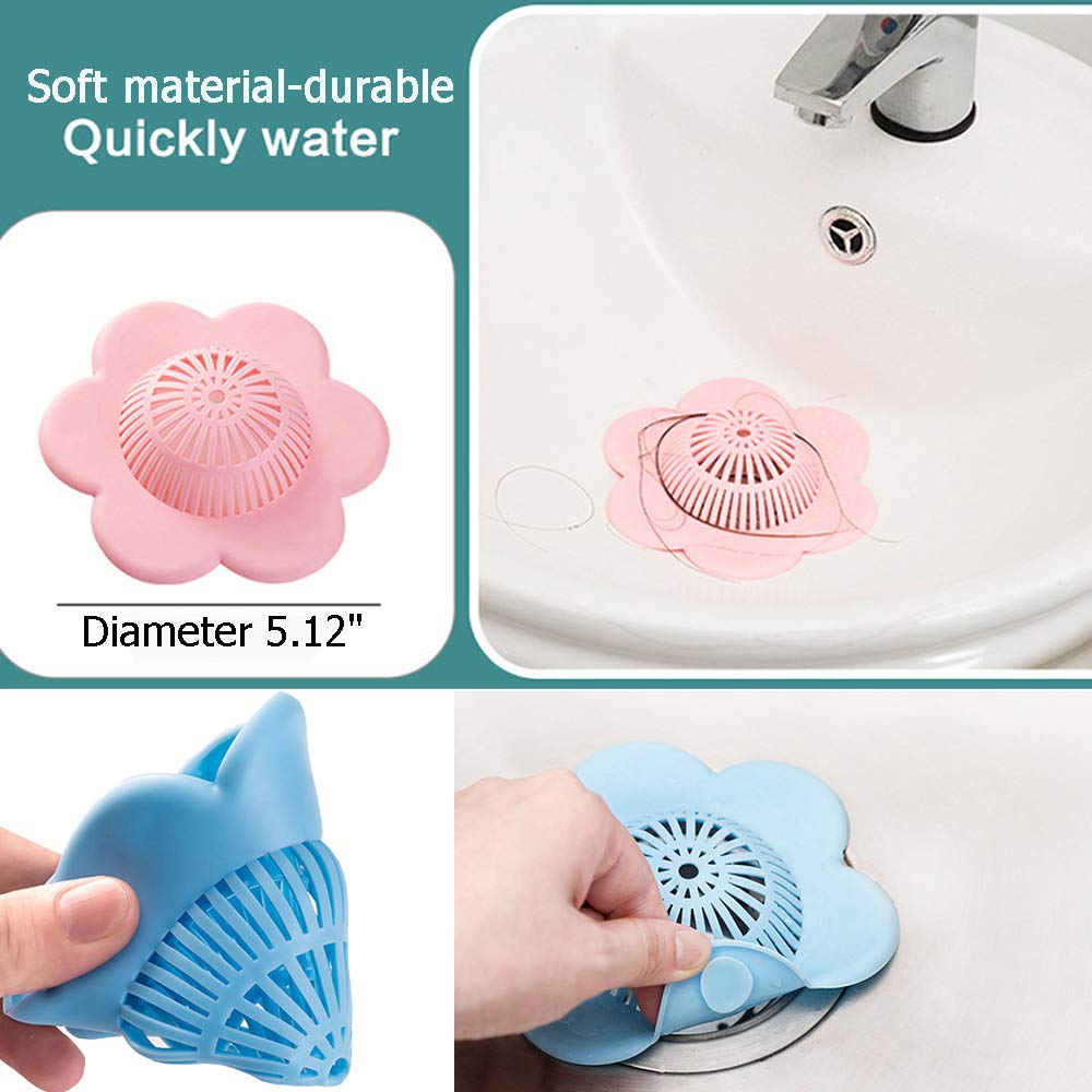 2 Pcs Drain Covers with 2 Pcs Hair Drain Clog Remover, Kitchen Bathroom Hair Catcher Drain Protector Tub Drain Filter