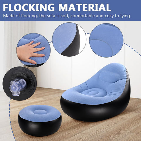 Fiacvrs Inflatable Lounge Chair for Adults, Portable Folding Inflatable Blow Up Couch with Foot Stool