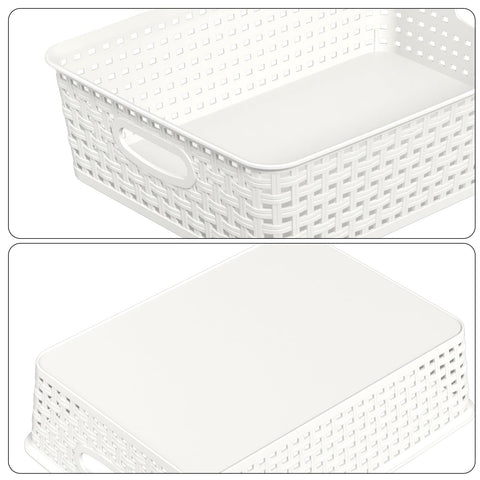 Sandmovie Woven Office Storage Baskets, A4 Plastic Basket Trays, White, Packs of 6