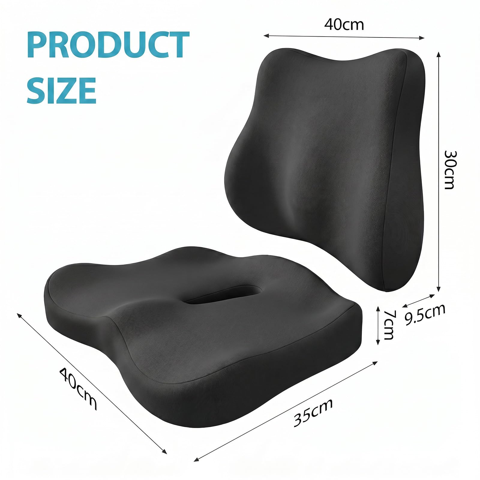 Seat Cushion and Lumbar Support - Memory Foam Chair Cushion & Back Support for Tailbone & Back Pain Relief Ergonomic Coccyx Cushion for Home Office