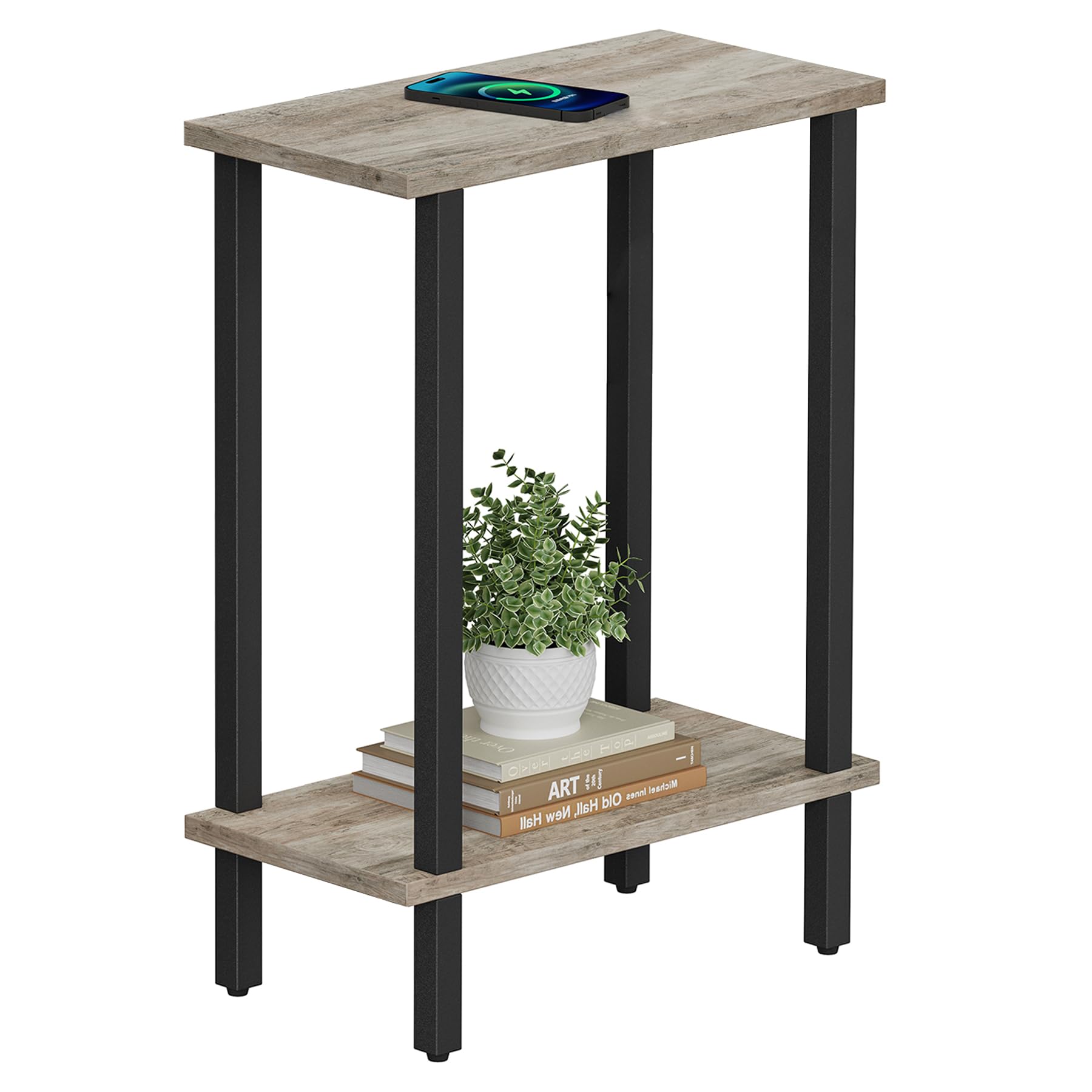 TUTOTAK Small Side Table, Narrow End Table, Skinny Sofa Table, Slim Nightstand, Living Room, Bed Room, Greige TB01BG062EU