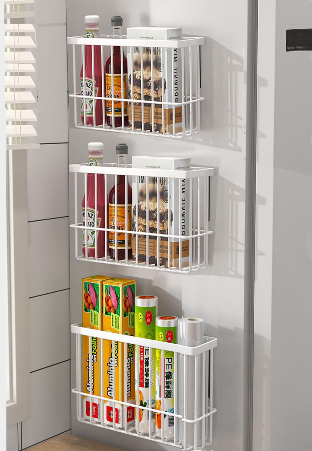 EigPluy 3 Pieces Kitchen Cabinet Door Storage Box, Self-Adhesive Storage Box, Wall Mounted Metal Storage Boxes,Cabinet/Bathroom/Fridge Small Items
