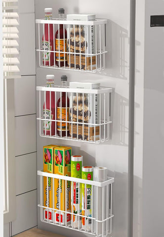 EigPluy 3 Pieces Kitchen Cabinet Door Storage Box, Self-Adhesive Storage Box, Wall Mounted Metal Storage Boxes,Cabinet/Bathroom/Fridge Small Items