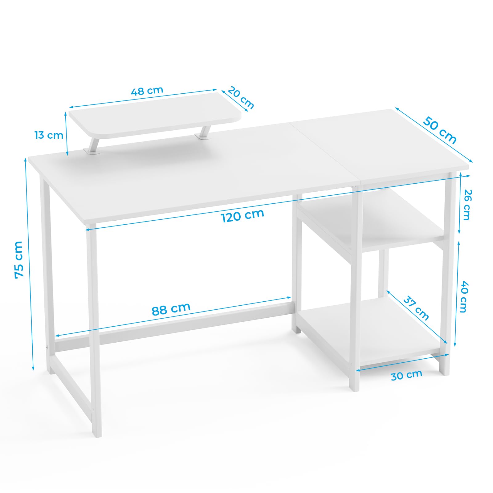 GreenForest Office Desk 120cm with Monitor Stand, Full White