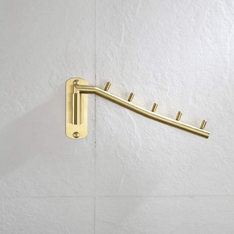 JQK Folding Clothes Hanger Rack, Stainless Steel Swing Arm Hook Holder, Clothing Hanging System Drying Closet Storage Organizer Brushed Gold Wall