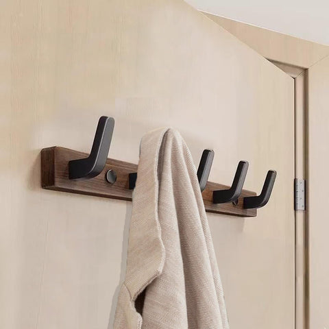 Lxoraziy Wall-Mounted Coat Rack - Walnut Coat Rack Hook, Heavy Duty Wooden Wall Coat Hanger with 5 Coat Hooks for Hanging Coats, Hats, Clothing