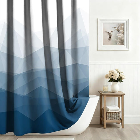 Xiaoterna Modern Concise Blue Shower Curtain Abstract Contemporary Aesthetics Waterproof Bathroom Curtain 3D Shadow White Geometric Lines Washable