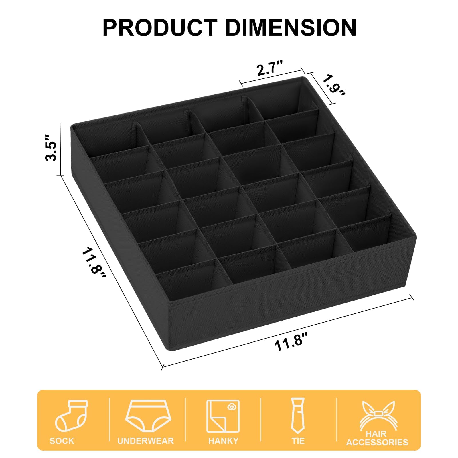 DIMJ Sock Drawer Organiser Dividers - 24 Cell Wardrobe Organiser, Set of 2