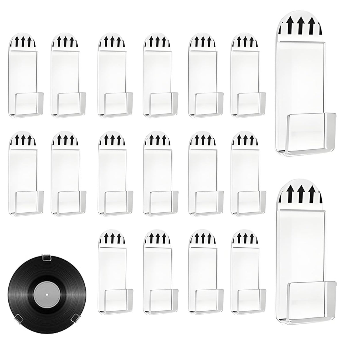 18Pcs Vinyl Record Wall Mount Display, Clear Acrylic Self-Adhesive No-Drill Music Album Cover Holder