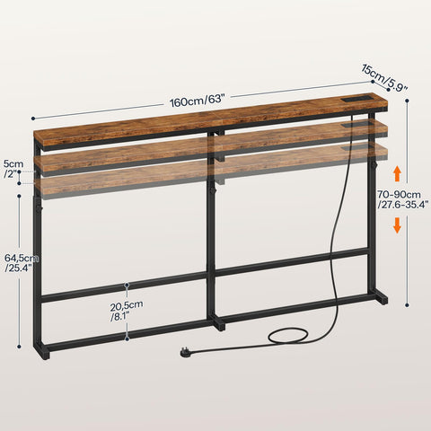 HOOBRO 160 cm Slim Console Table with Charging Station, Height Adjustable