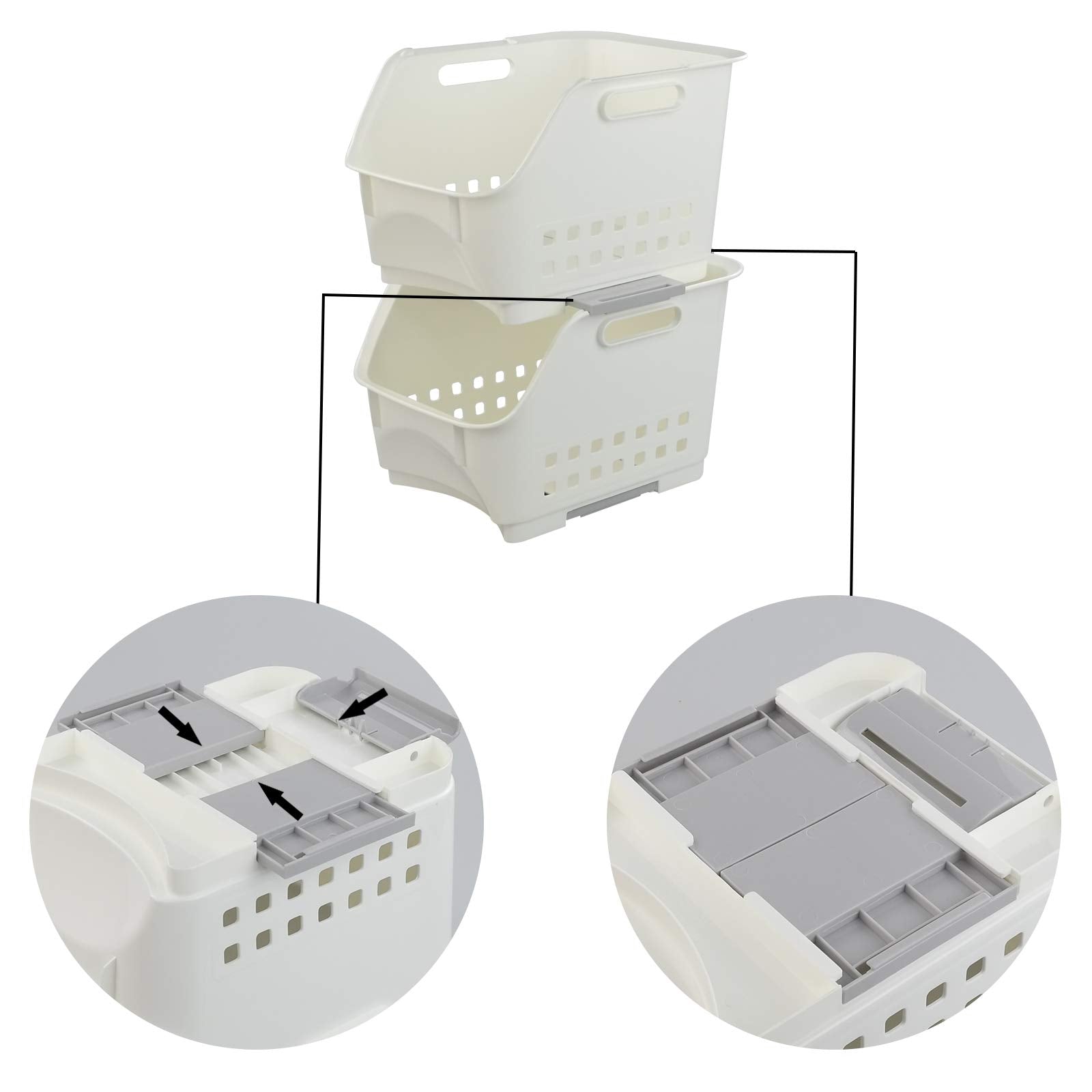 Zerdyne 3 Packs Plastic Stacking Storage Basket, White Stackable Storage Rack Baskets