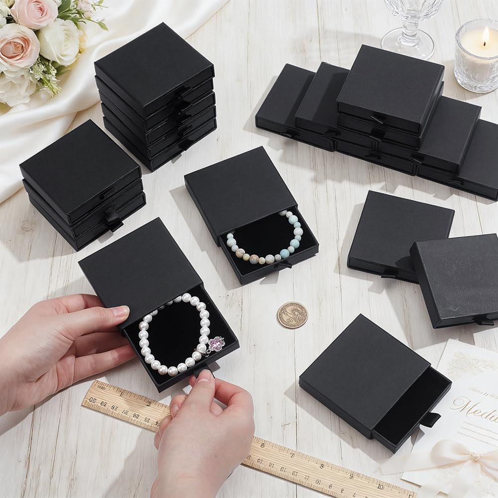 NBEADS 24Pcs Cardboard Jewelry Packaging Boxes, 8.1x7.6x1.8cm Square Jewelry Packaging Box with Lid and Sponge Inside for Ring Necklaces Bracelets