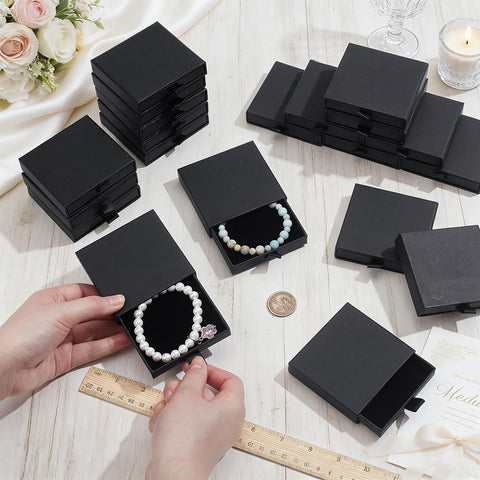 NBEADS 24Pcs Cardboard Jewelry Packaging Boxes, 8.1x7.6x1.8cm Square Jewelry Packaging Box with Lid and Sponge Inside for Ring Necklaces Bracelets