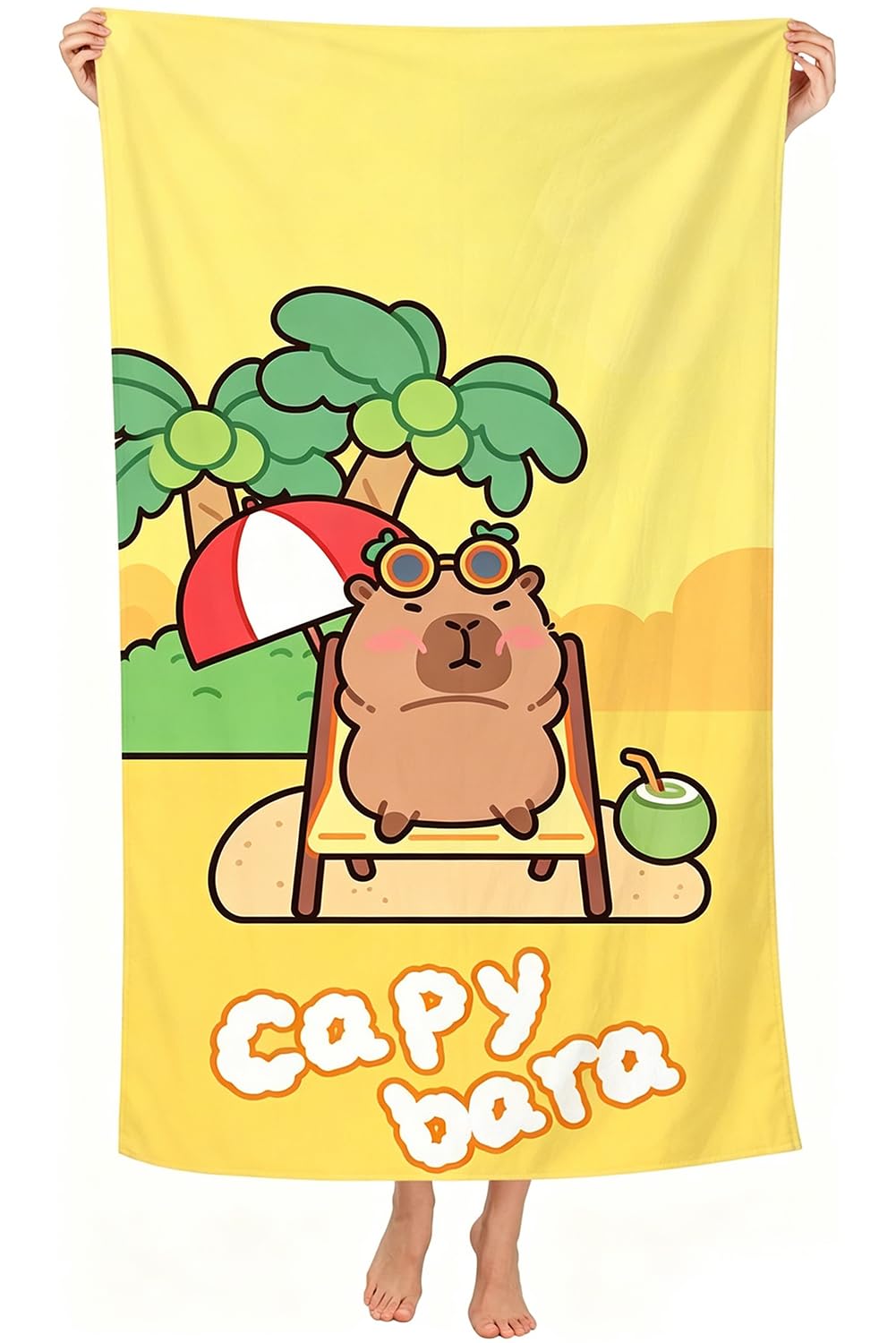HAJXXMM Capybara Beach Towels for Adults, 70 * 140 CM Microfibre Beach Towel, Quick-Dry & Lightweight, Travel Swimming Towel for Bath, Pool, Gym