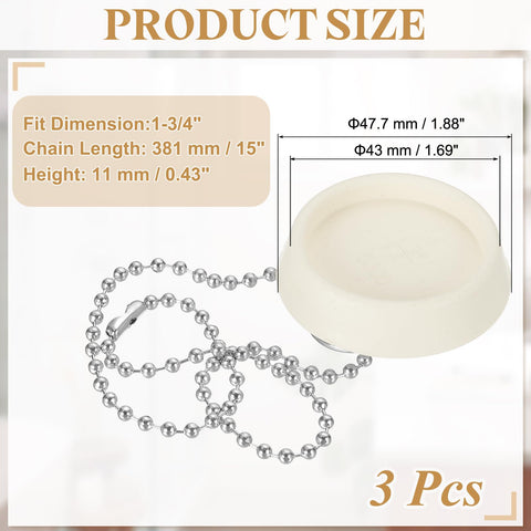 PATIKIL Tub Drain Stopper, 3Pcs for 1-3/4" Rubber Bath Tub Drain Sink Stopper with Pull Ring Stainless Steel Beaded Chain for Kitchen Sink Bathroom