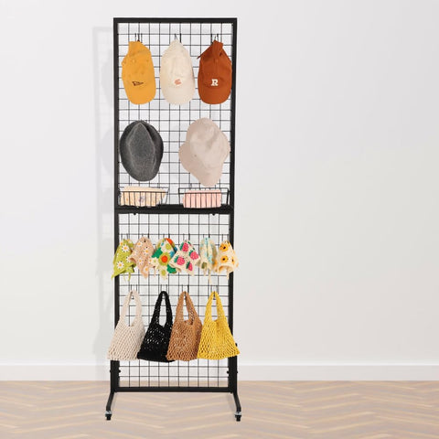 HIDODO Freestanding Grid Wall Panel Standing Wire Grid Display Rack with T-Base Wheels, Gridwall Panel Tower for Shows, Black (1 Pack)