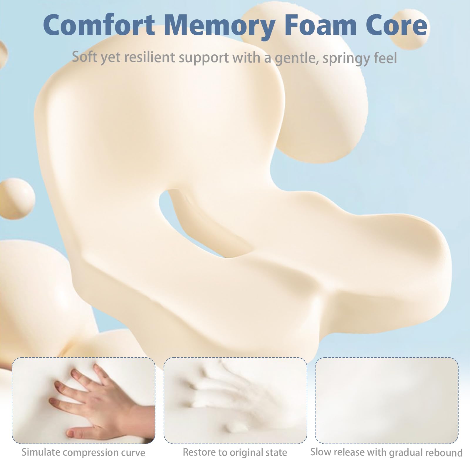 Orthopedic Seat Cushion with Lumbar Support, Memory Foam Coccyx Cushion