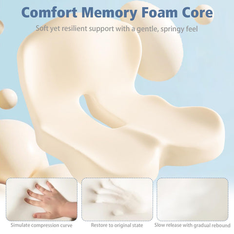 Orthopedic Seat Cushion with Lumbar Support, Memory Foam Coccyx Cushion