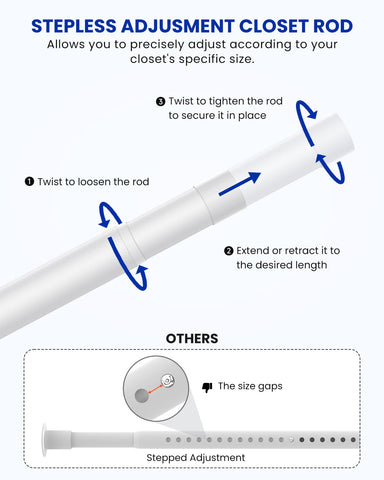 Wardrobe Rail, 43 to 173 CM Stepless Adjustable Metal Rails To Hanging Clothes, 3.3 CM Heavy Duty Wardrobe Rails and Fittings for Closet Wardrobes