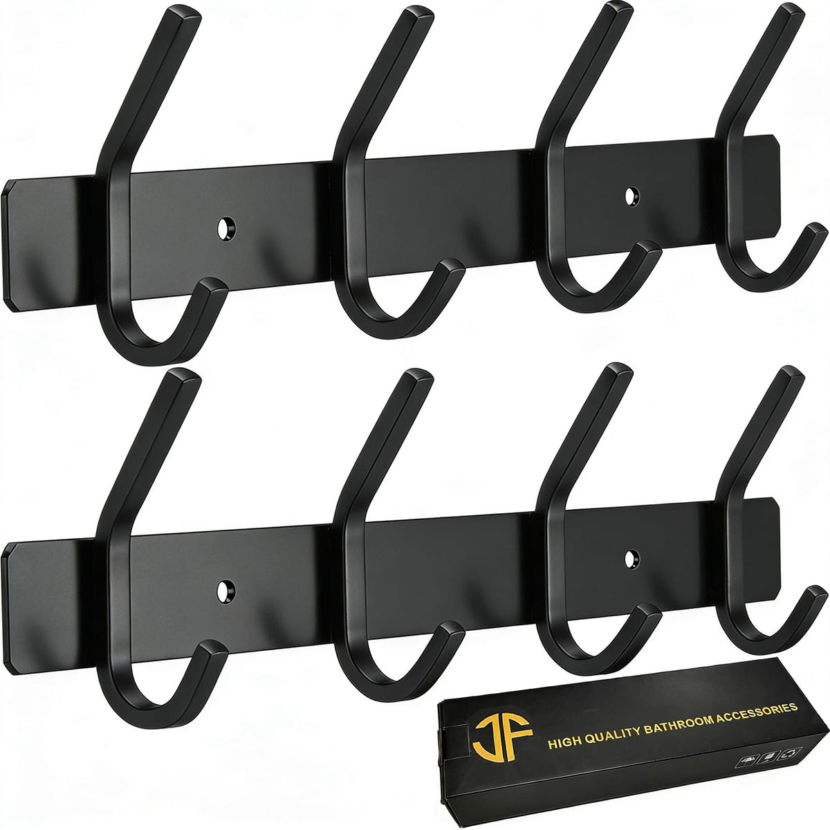 JOLY FANG Coat Hooks Wall Mounted - 2 Packs Wall Coat Rack Stainless Steel with 4 Hooks, Modern Wall Coat Hanger for Bedroom, Kitchen & Entryway