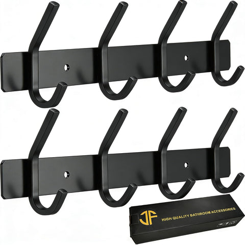 JOLY FANG Coat Hooks Wall Mounted - 2 Packs Wall Coat Rack Stainless Steel with 4 Hooks, Modern Wall Coat Hanger for Bedroom, Kitchen & Entryway