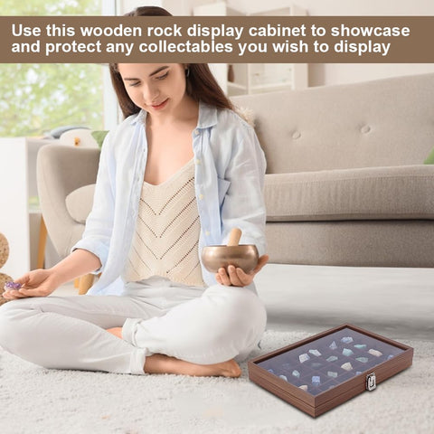 NBEADS 24 Grids Rock Collection Box, Wooden Display Cases for Raw Rock Crystal Collection Box with Shelves for Stones Collectibles Gemstone Crystals