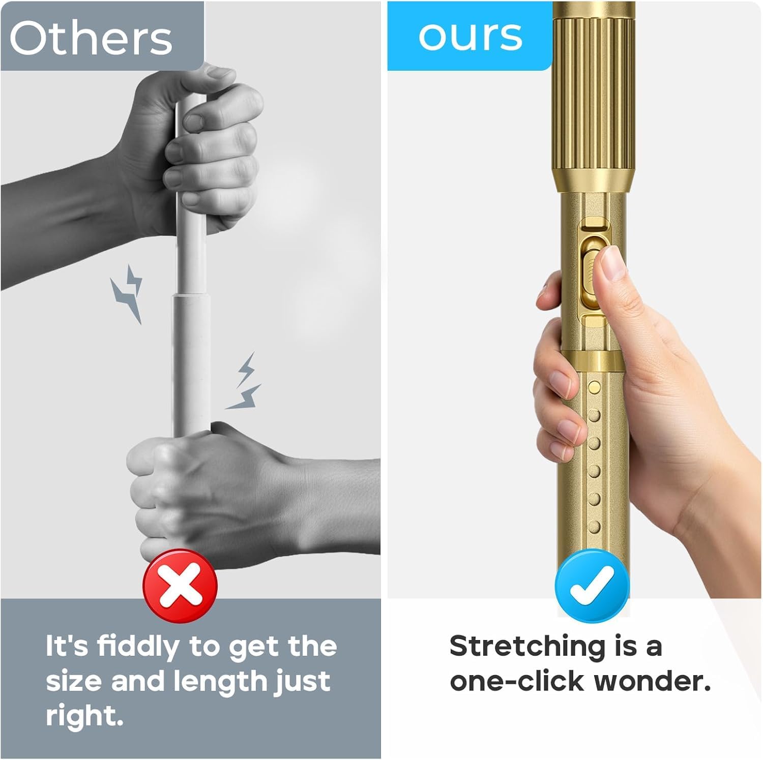 ZipGlo Extendable Shower Curtain Pole 104-262cm Gold Tension Curtain Rod