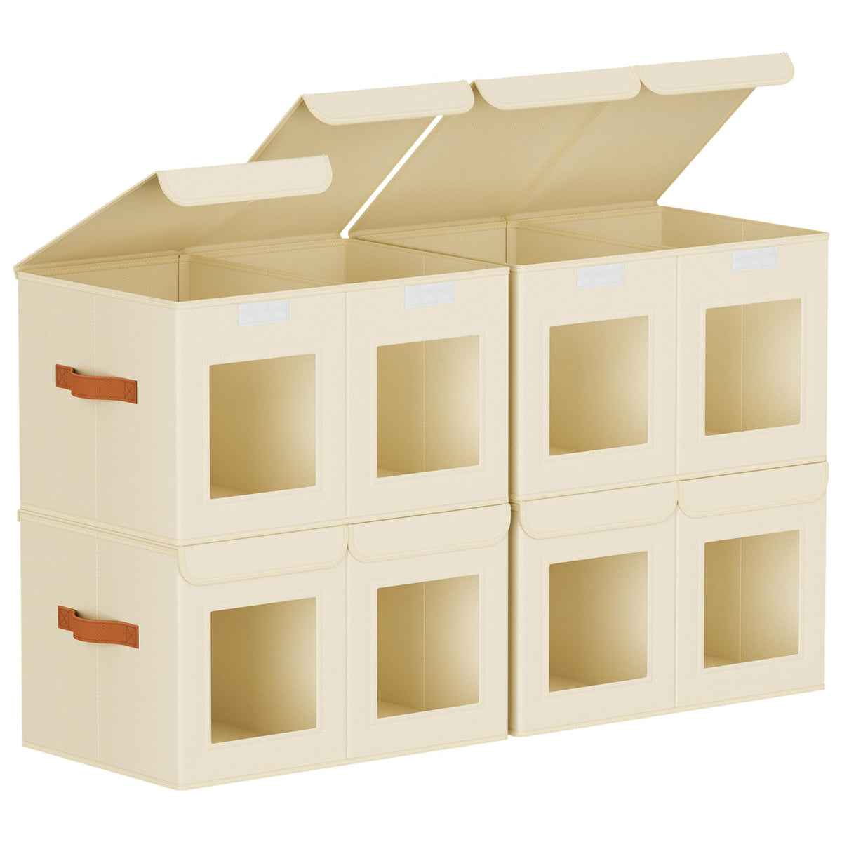 Homsorout 4 Pack Foldable Storage Boxes with Lids & Divider Board 31L Beige