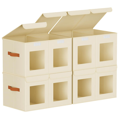 Homsorout 4 Pack Foldable Storage Boxes with Lids & Divider Board 31L Beige