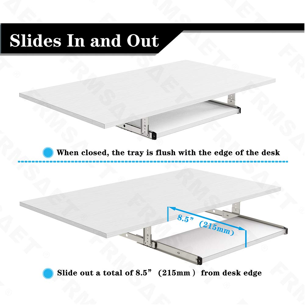 FRMSAET Under Desk 20/24/30 inch Keyboard Drawer Platform(20 inch, White)
