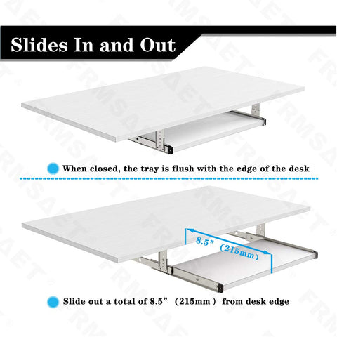 FRMSAET Under Desk 20/24/30 inch Keyboard Drawer Platform(20 inch, White)