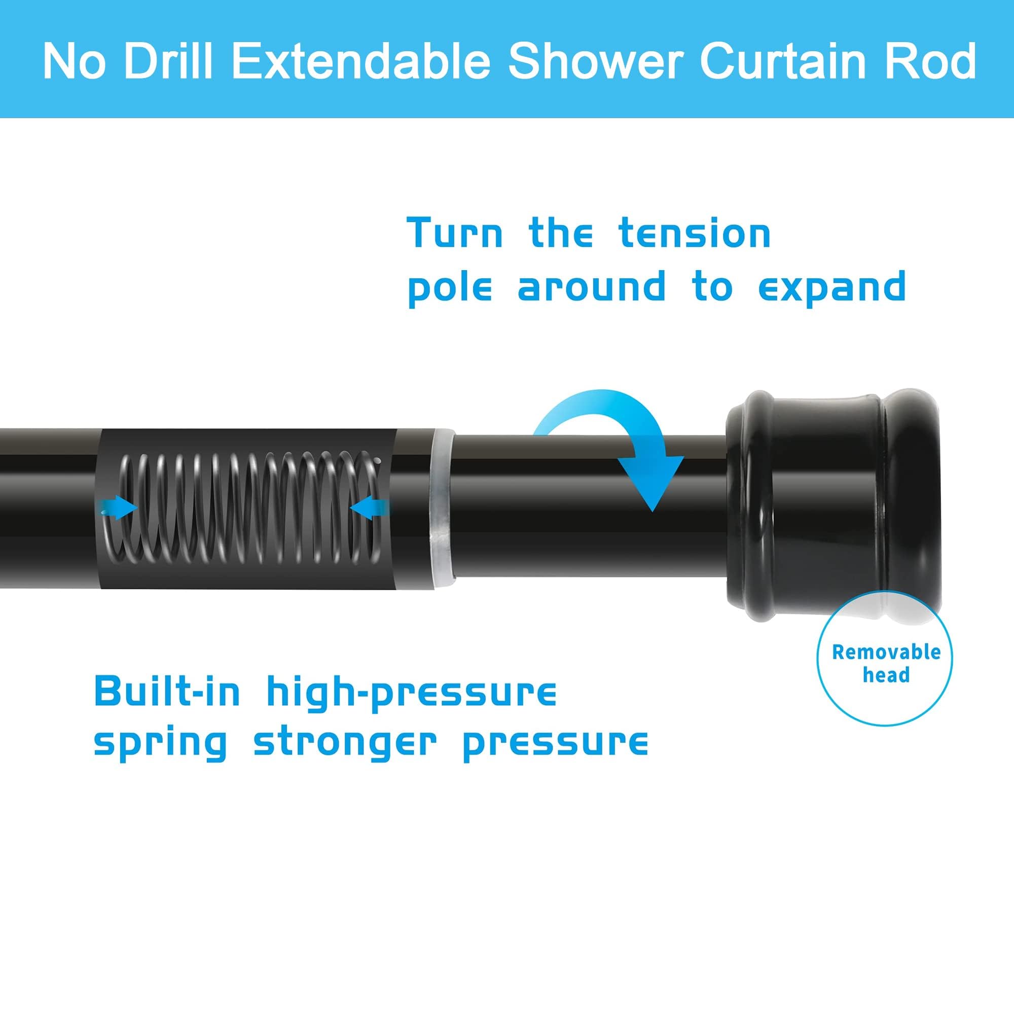 1PC Shower Curtain Pole Extendable No Drill Tension Rods for Curtains Extendable Curtain Poles Shower Curtain Railfor Bathroom, Window, Door