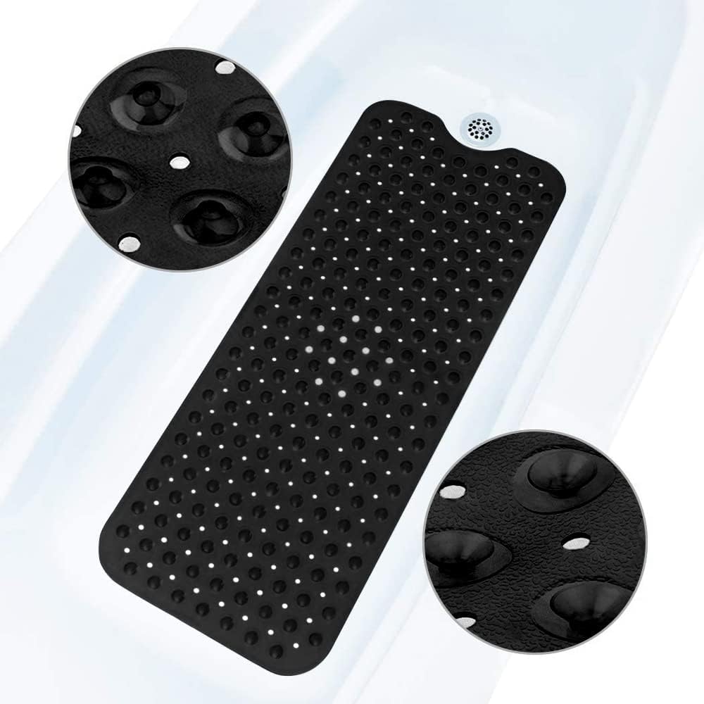 ADOV Bath Mat Non Slip, 100 x 40 cm Extra Long Shower Mat Anti Mould, Bathroom Bathtub Mats for Tub, 200 Strong Suction Cups and Drain Holes