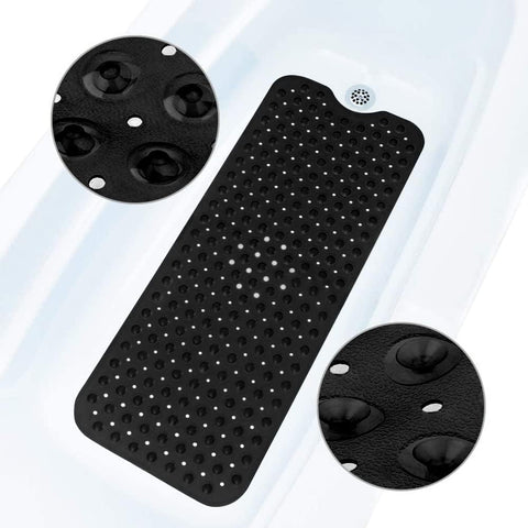 ADOV Bath Mat Non Slip, 100 x 40 cm Extra Long Shower Mat Anti Mould, Bathroom Bathtub Mats for Tub, 200 Strong Suction Cups and Drain Holes
