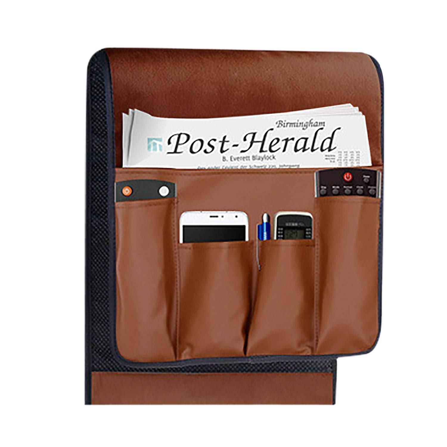 No-slip Leather Sofa Couch Remote Control Holder Chair Armrest Caddy Pocket Organizer Storage Bag for Cellphone Tablet Notepad Magazines Glassess