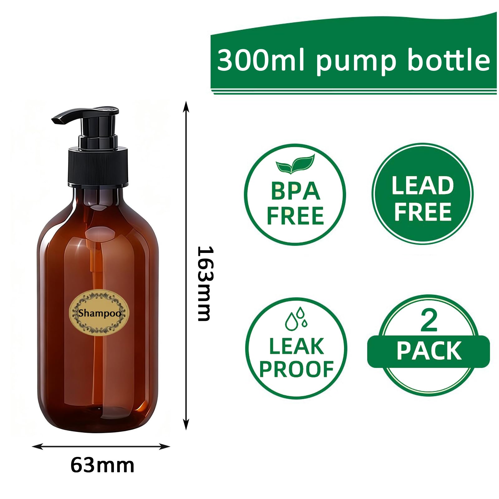 2Pcs Pump Bottle Dispenser, Alledomain 300ML/10OZ Refillable Empty Press Pump Bottles