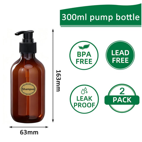2Pcs Pump Bottle Dispenser, Alledomain 300ML/10OZ Refillable Empty Press Pump Bottles
