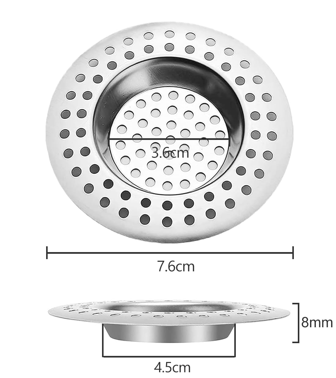 Stainless Steel Kitchen Sink Strainer Plug, Standard Strainer Drain Protector Hair/Food Catcher for Bathroom, Kitchen, Shower