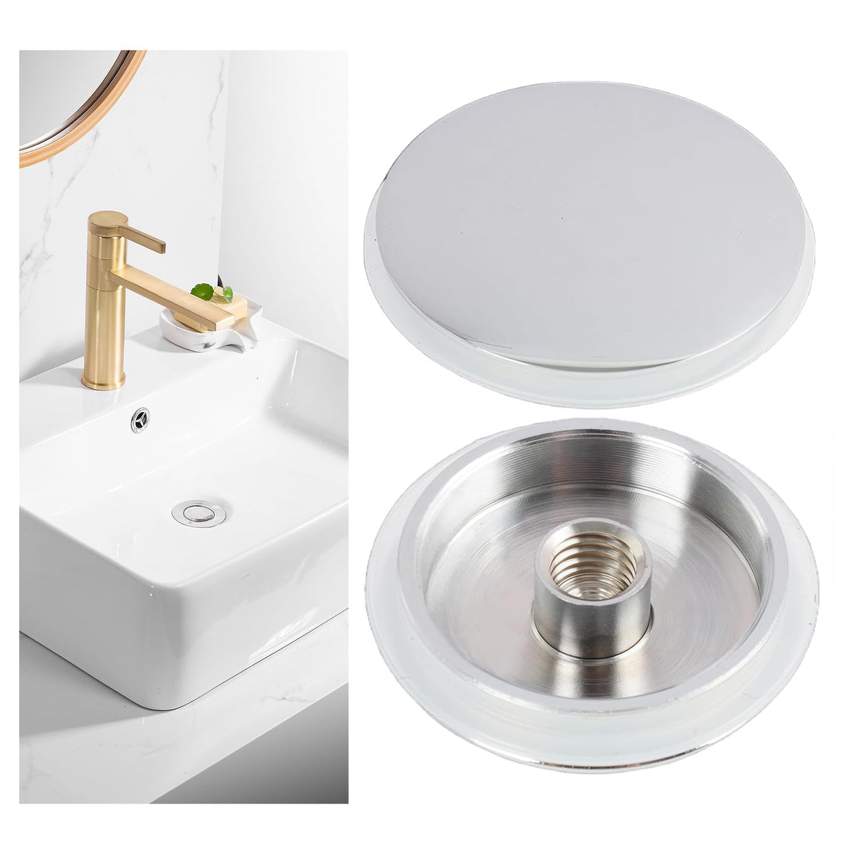 35mm Push Button Pop Up Sink Plug Replacement, Bathroom Sink Plug Click Clack Plug for 36mm Drain Hole with 37.2mm Washer